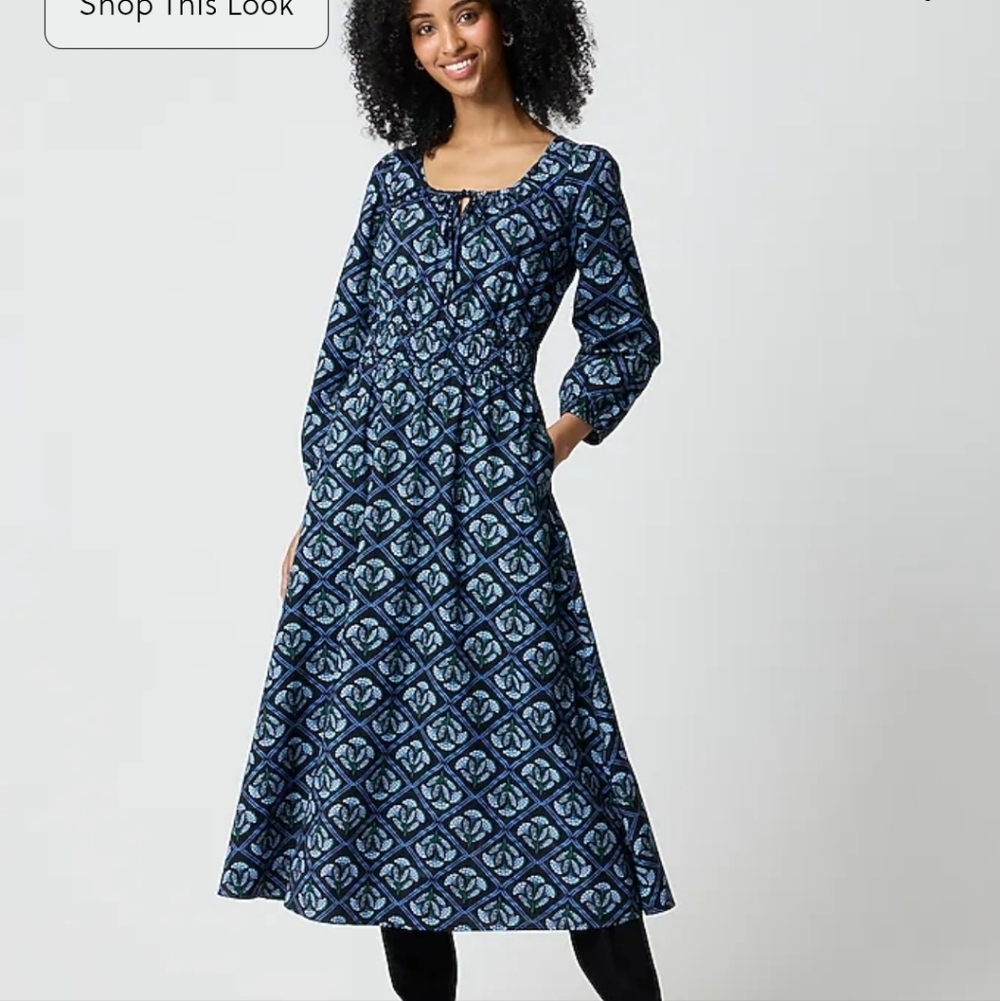 J Crew Factory Petite long-sleeve smocked waist poplin dress CN952 Size 2 Petite